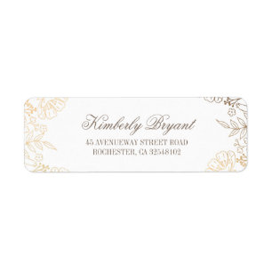 Gold Flowers Vintage White Wedding Label