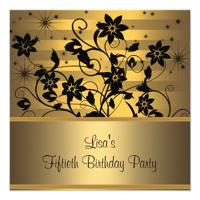 Gold Flowers Womans 50th Birthday Party Announcement