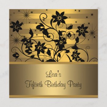 Gold Flowers Womans 50th Birthday Party Invitation by Pure_Elegance at Zazzle