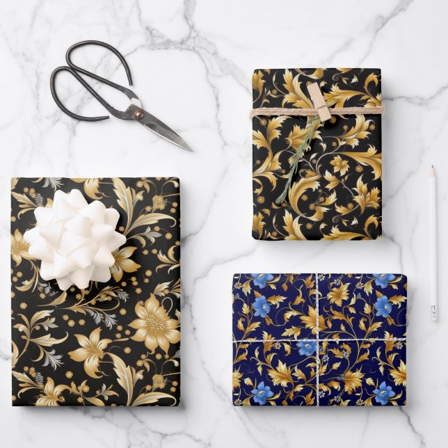 Gold flowers wrapping paper (Front)