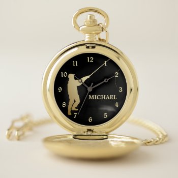 Gold Fly Fisherman Silhouette Pocket Watch by Westerngirl2 at Zazzle