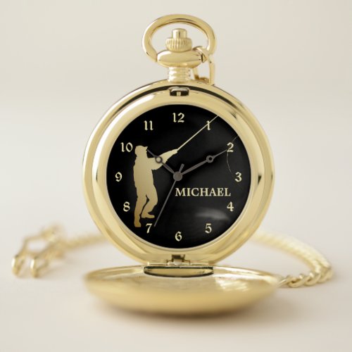 Gold Fly Fisherman Silhouette Pocket Watch