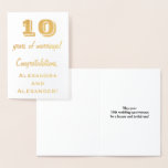 [ Thumbnail: Gold Foil 10th Wedding Anniversary + Custom Names Foil Card ]