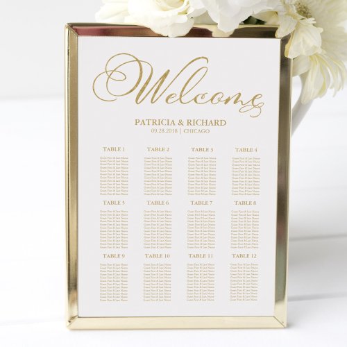 Gold Foil 12 Tables Wedding Seating Chart