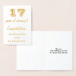 [ Thumbnail: Gold Foil 17th Wedding Anniversary + Custom Names Foil Card ]