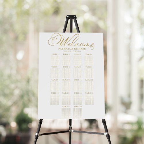 Gold Foil 18 Tables Wedding Seating Chart Foam Board