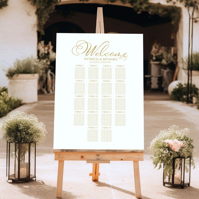 Gold Foil 18 Tables Wedding Seating Chart Foam Board (Creator Uploaded)