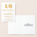 [ Thumbnail: Gold Foil 18th Wedding Anniversary + Custom Names Foil Card ]