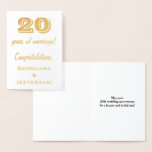[ Thumbnail: Gold Foil 20th Wedding Anniversary + Custom Names Foil Card ]