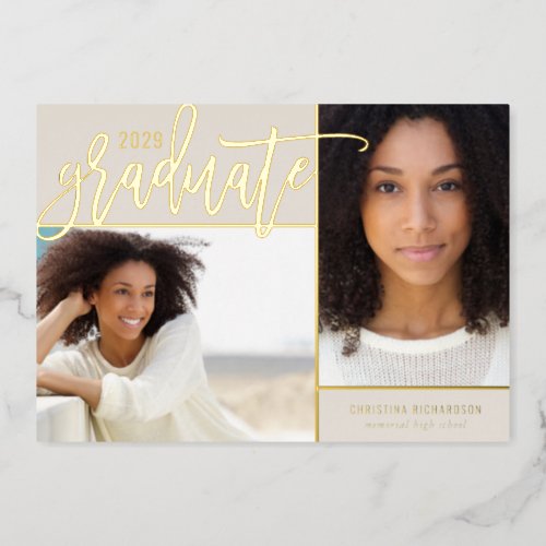 Gold Foil 2 Photo Graduation Announcement