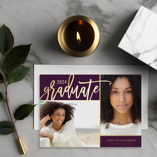 Gold Foil 2 Photo Graduation Announcement