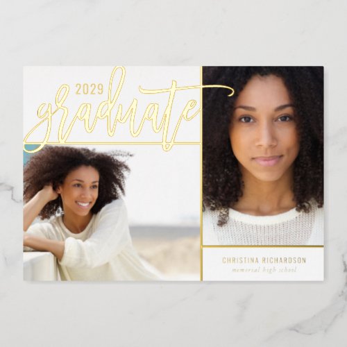 Gold Foil 2 Photo Graduation Announcement