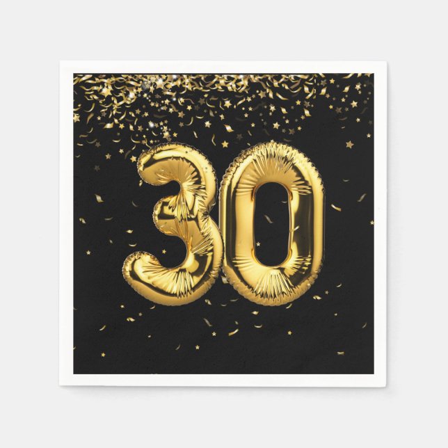 Gold Foil 30 Balloons And Confetti  Napkins (Front)