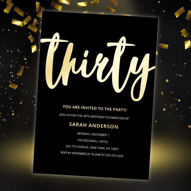 Gold Foil 30th Birthday Party  Foil Invitation (Creator Uploaded)
