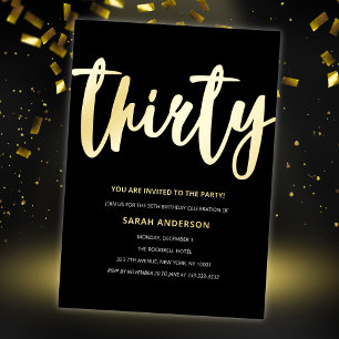 Gold Foil 30th Birthday Party  Invitation