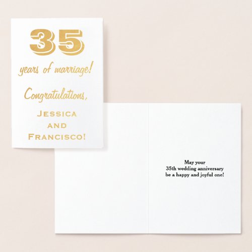 Gold Foil 35th Wedding Anniversary  Custom Names Foil Card