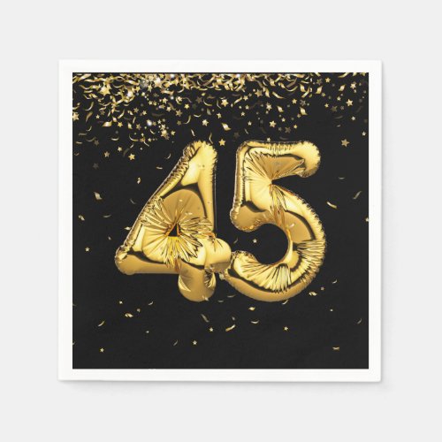 Gold Foil 45 Balloons And Confetti  Napkins
