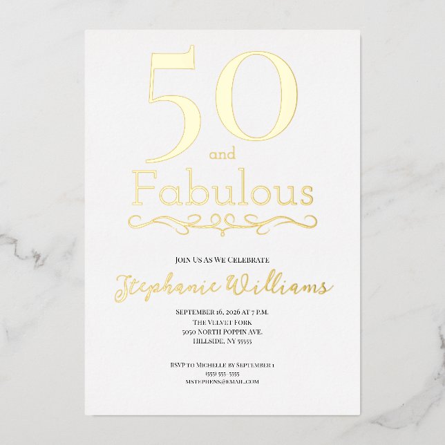 Gold Foil 50 and Fabulous 50th Birthday Party Invitation (Front)
