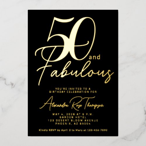 Gold Foil 50 and Fabulous 50th Birthday Party Invitation
