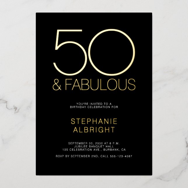 Gold Foil 50 and Fabulous 50th Birthday Party Invitation (Front)