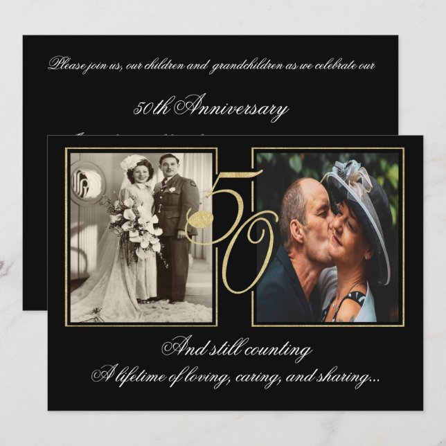 Gold Foil 50th Anniversary Celebration Invitation (Front/Back)