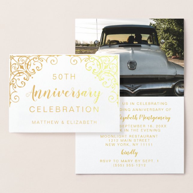 Gold Foil 50th Anniversary Party Invitations (Display)