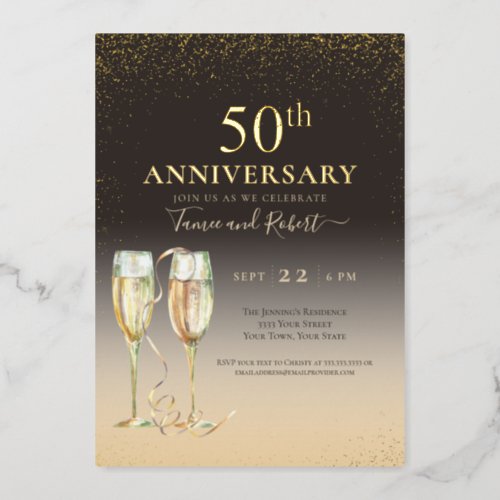 Gold Foil 50th Glitter Champagne Anniversary Foil Invitation