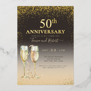 Gold Foil 50th Glitter Champagne Anniversary Invitation