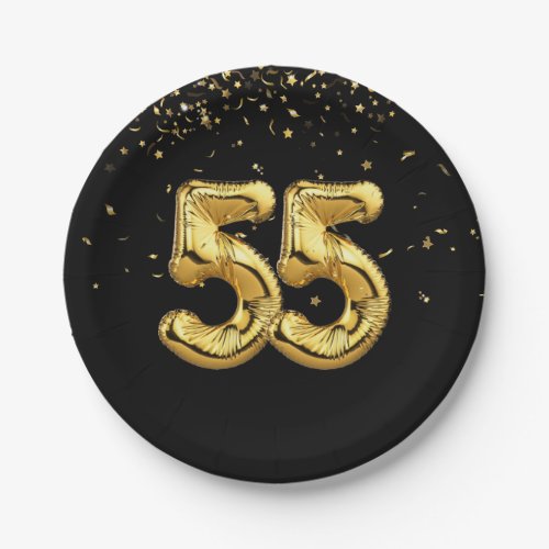 Gold Foil 55 Balloons And Confetti Paper Plate