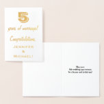 [ Thumbnail: Gold Foil 5th Wedding Anniversary + Custom Names Foil Card ]