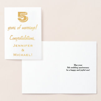 Gold Foil 5th Wedding Anniversary Custom Names Foil Card