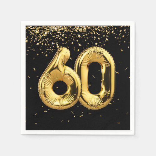 Gold Foil 60 Balloons And Confetti  Napkins