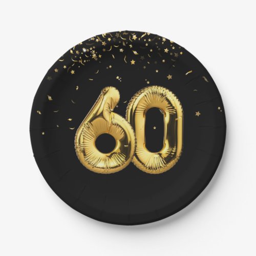 Gold Foil 60 Balloons And Confetti Paper Plate