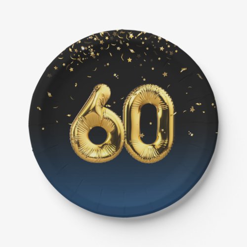 Gold Foil 60 Balloons And Confetti Paper Plate