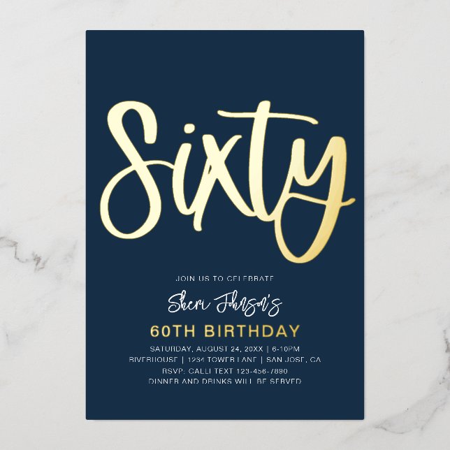 Gold Foil 60th Birthday Invitation | Sixtieth (Front)