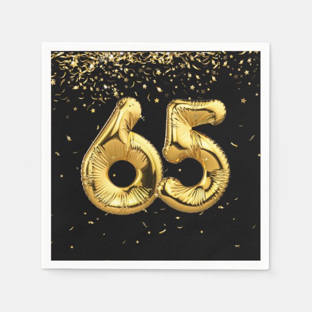 Gold Foil 65 Balloons And Confetti  Napkins (Front)