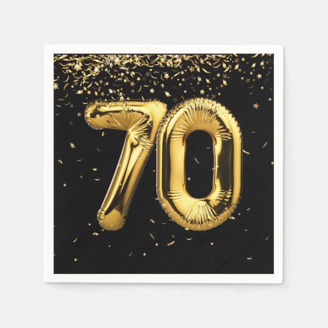 Gold Foil 70 Balloons And Confetti Napkins (Front)