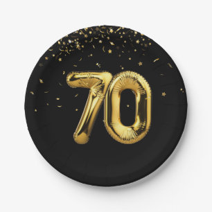 Gold Foil 70 Balloons And Confetti Paper Plate