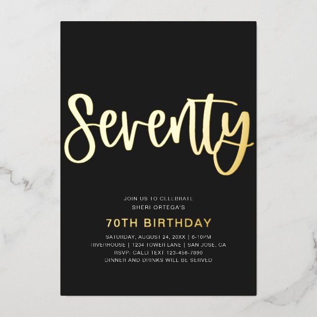 Gold Foil 70th Birthday Invitation | Seventieth Foil Invitation (Front)