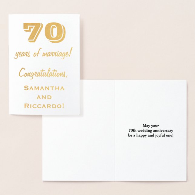 Gold Foil 70th Wedding Anniversary + Custom Names Card (Display)