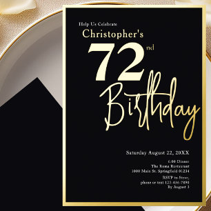 Gold Foil 72nd Birthday Invitation Modern Elegant 