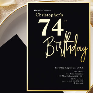 Gold Foil 74th Birthday Invitation Modern Elegant
