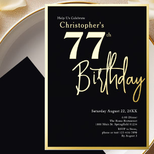 Gold Foil 77th Birthday Invitation Modern Elegant 
