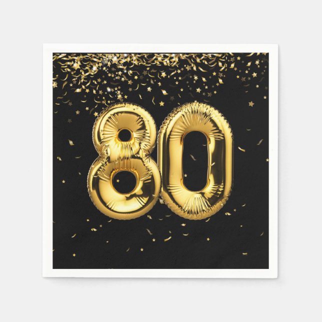 Gold Foil 80 Balloons And Confetti  Napkins (Front)