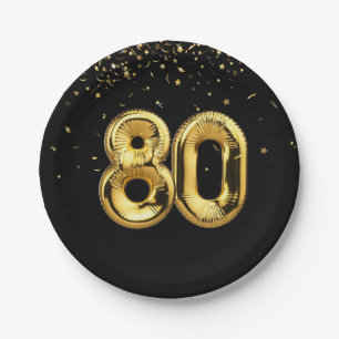 Gold Foil 80 Balloons And Confetti Paper Plate