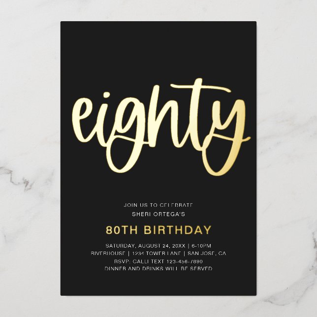 Gold Foil 80th Birthday Invitation | 80 Foil Invit Foil Invitation (Front)
