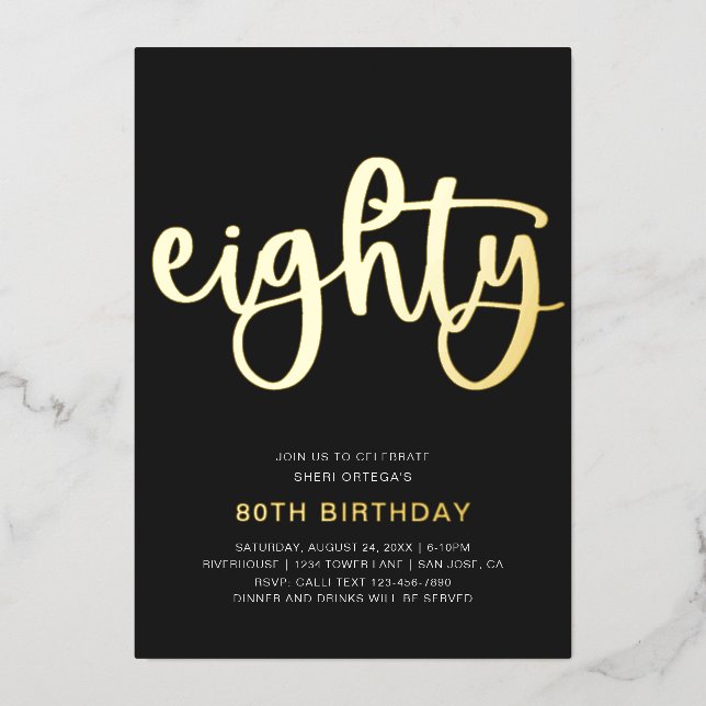 Gold Foil 80th Birthday Invitation | 80 Foil Invitation (Front)