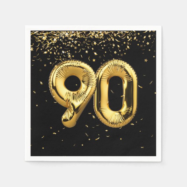 Gold Foil 90 Balloons And Confetti  Napkins (Front)