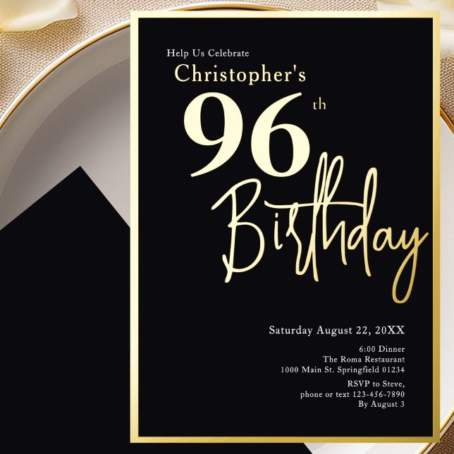 Gold Foil 96th Birthday Invitation Modern Elegant  (Creator Uploaded)