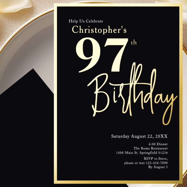 Gold Foil 97th Birthday Invitation Modern Elegant  (Creator Uploaded)